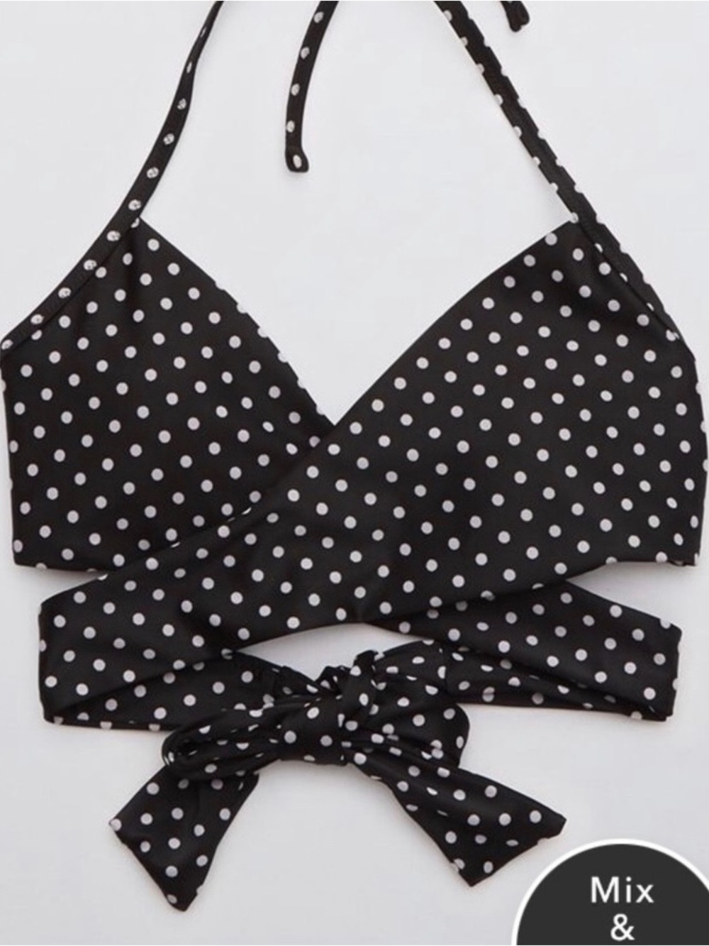 aerie Black and White Polka Dot Wrap Bikini Top